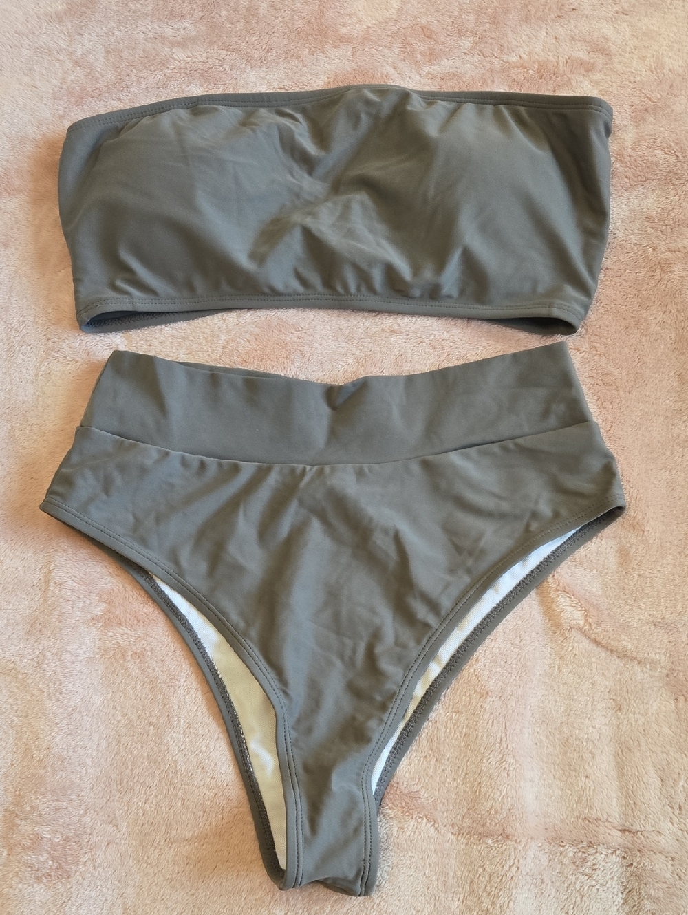 High-Waist Bandeau Bikini Set in Grey/Gray - L
